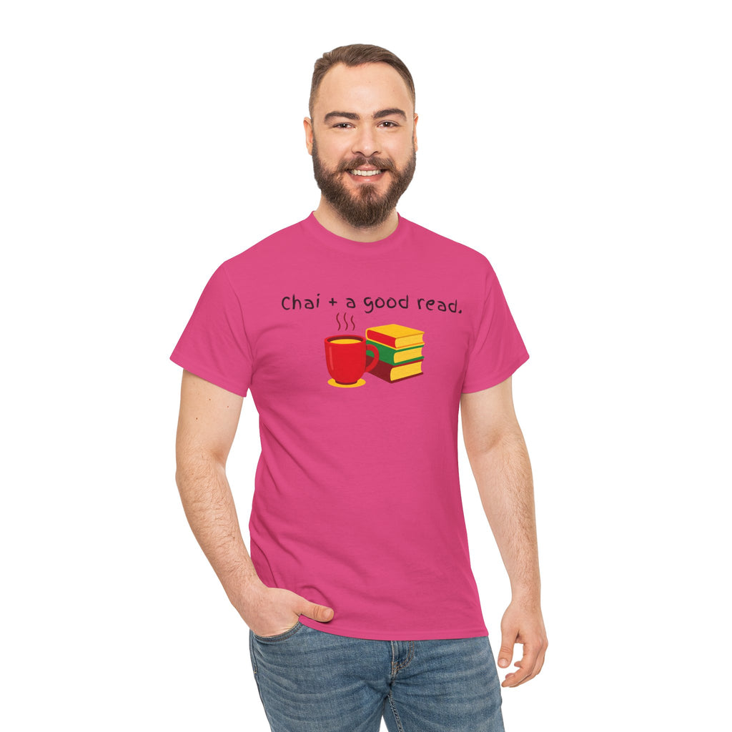 Chai + A Good Read T-Shirt — Tea & Books Graphic Tee for Book Lovers