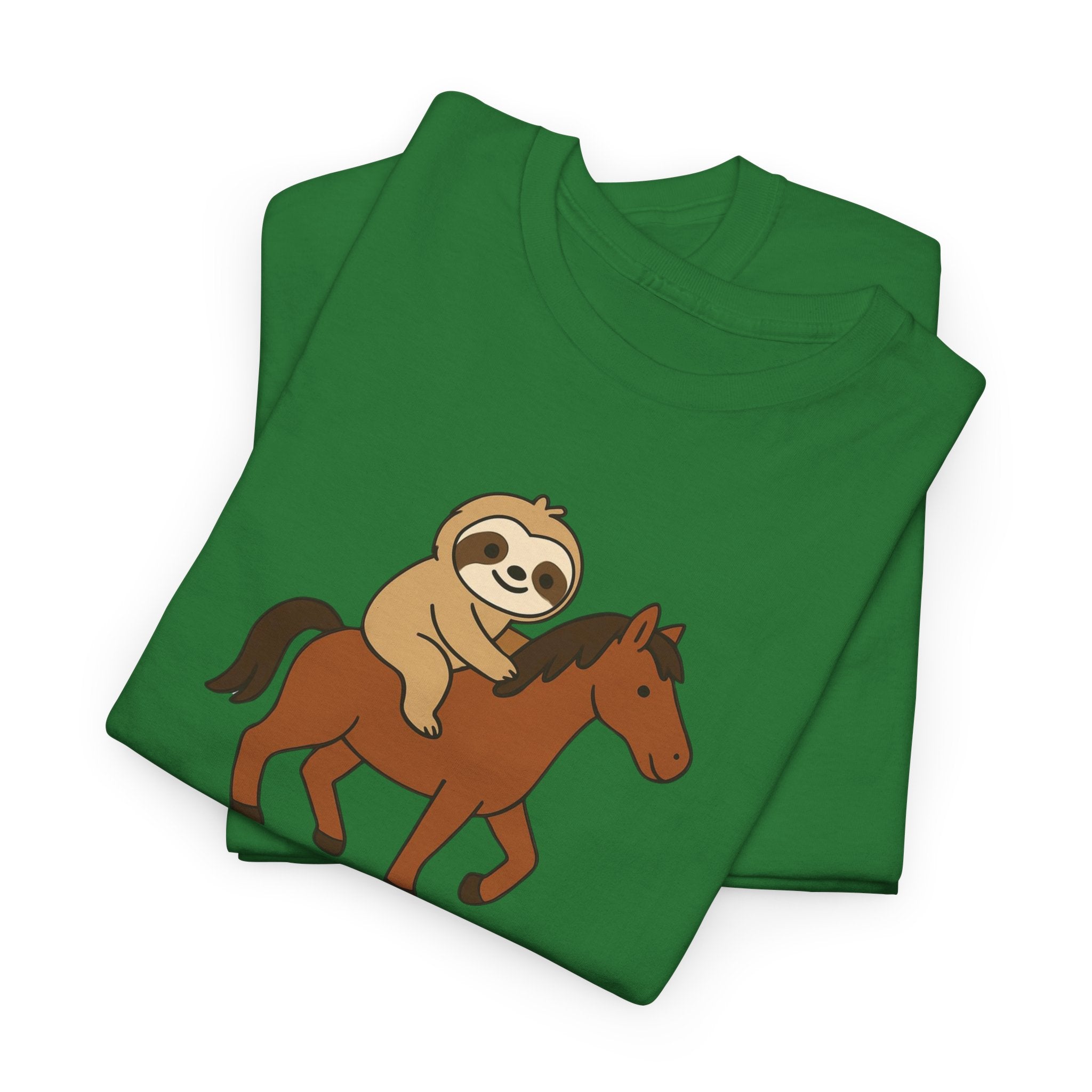 Sloth on Horse Tee — "Work Smarter, Not Faster" Cute Casual Graphic T-Shirt