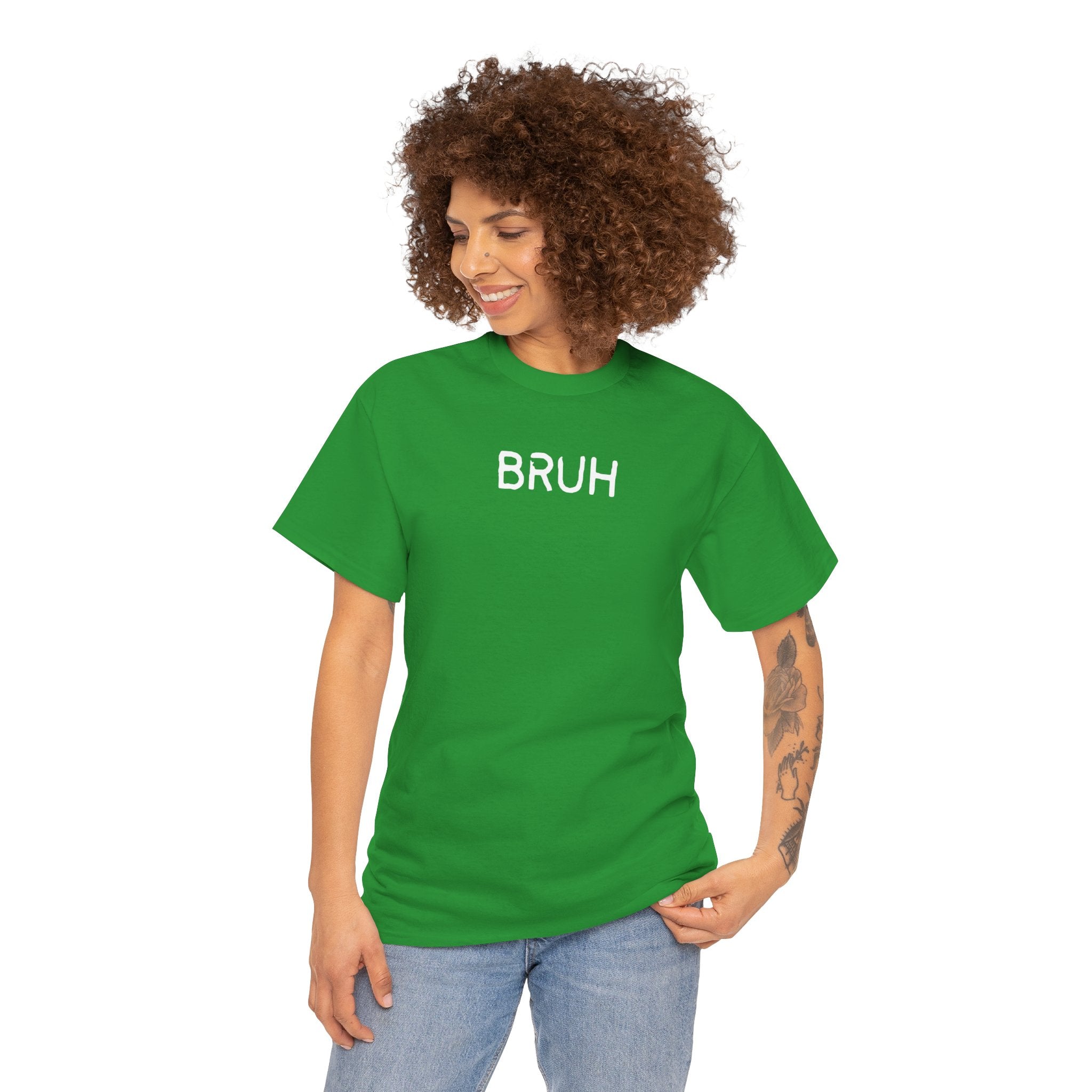 Bruh Minimalist Graphic Tee — Casual Streetwear Shirt with Small Chest Text