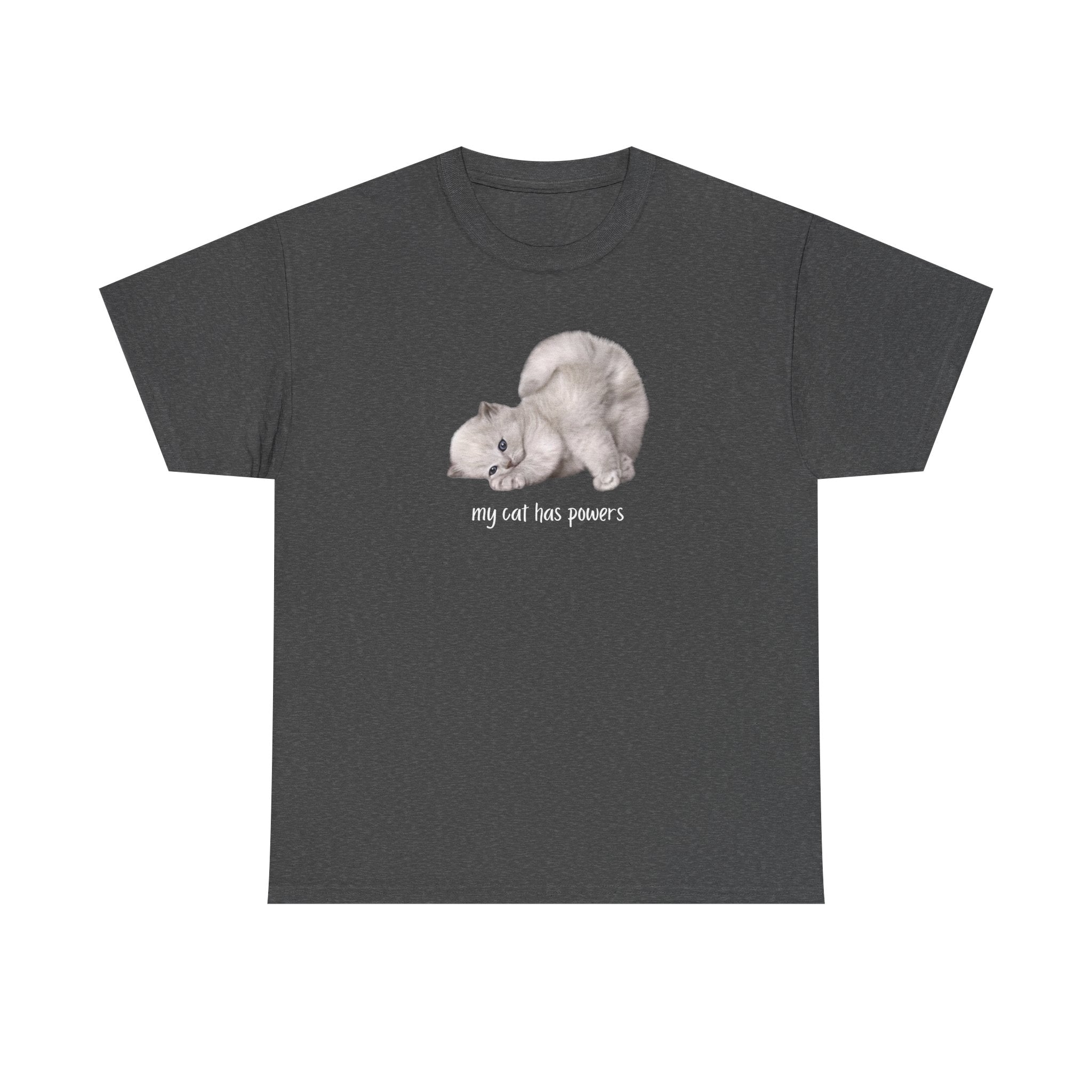 Cat T-Shirt – "My Cat Has Powers" Cute Stretching Cat Graphic Tee