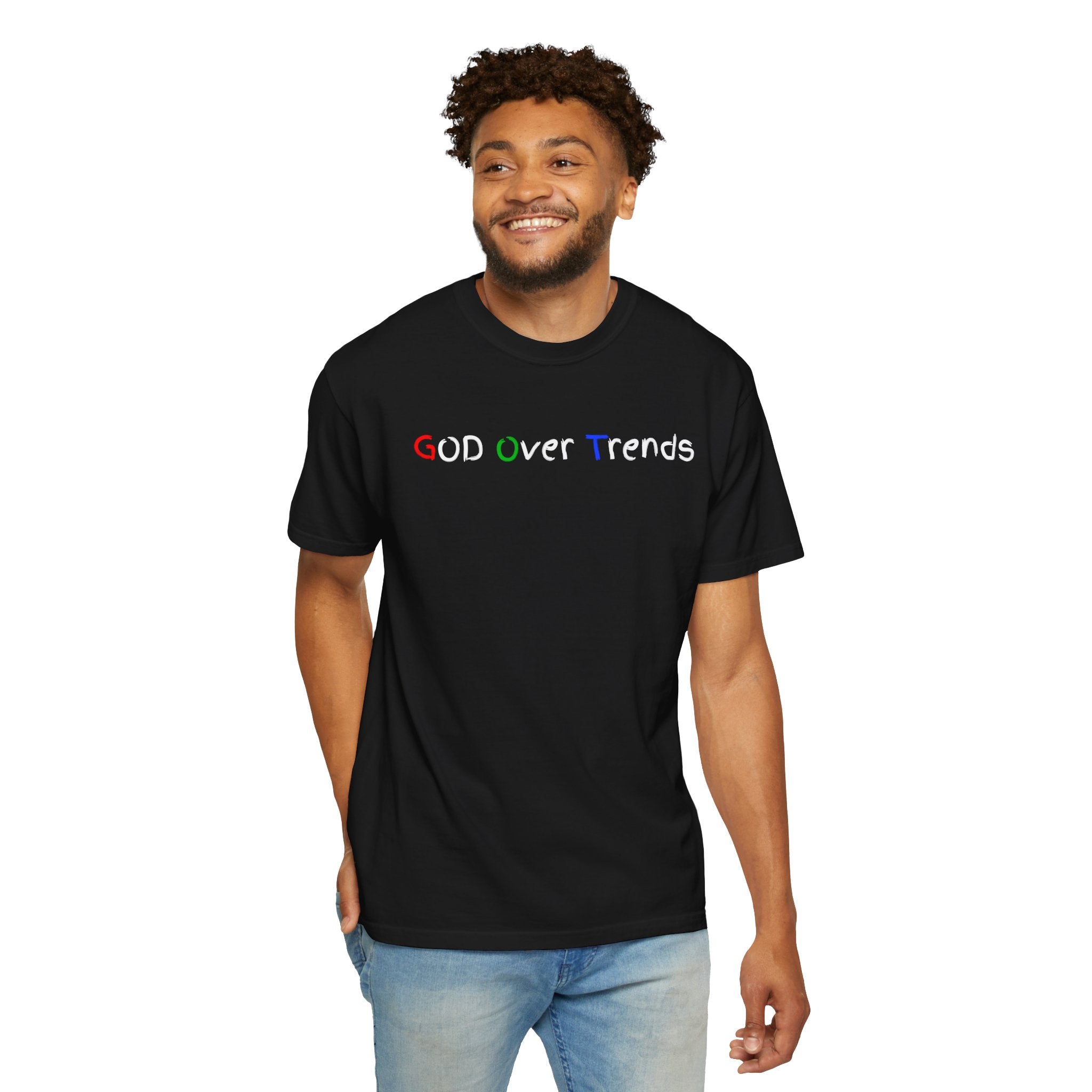 God Over Trends Tee — Retro Colorful Graphic T‑Shirt