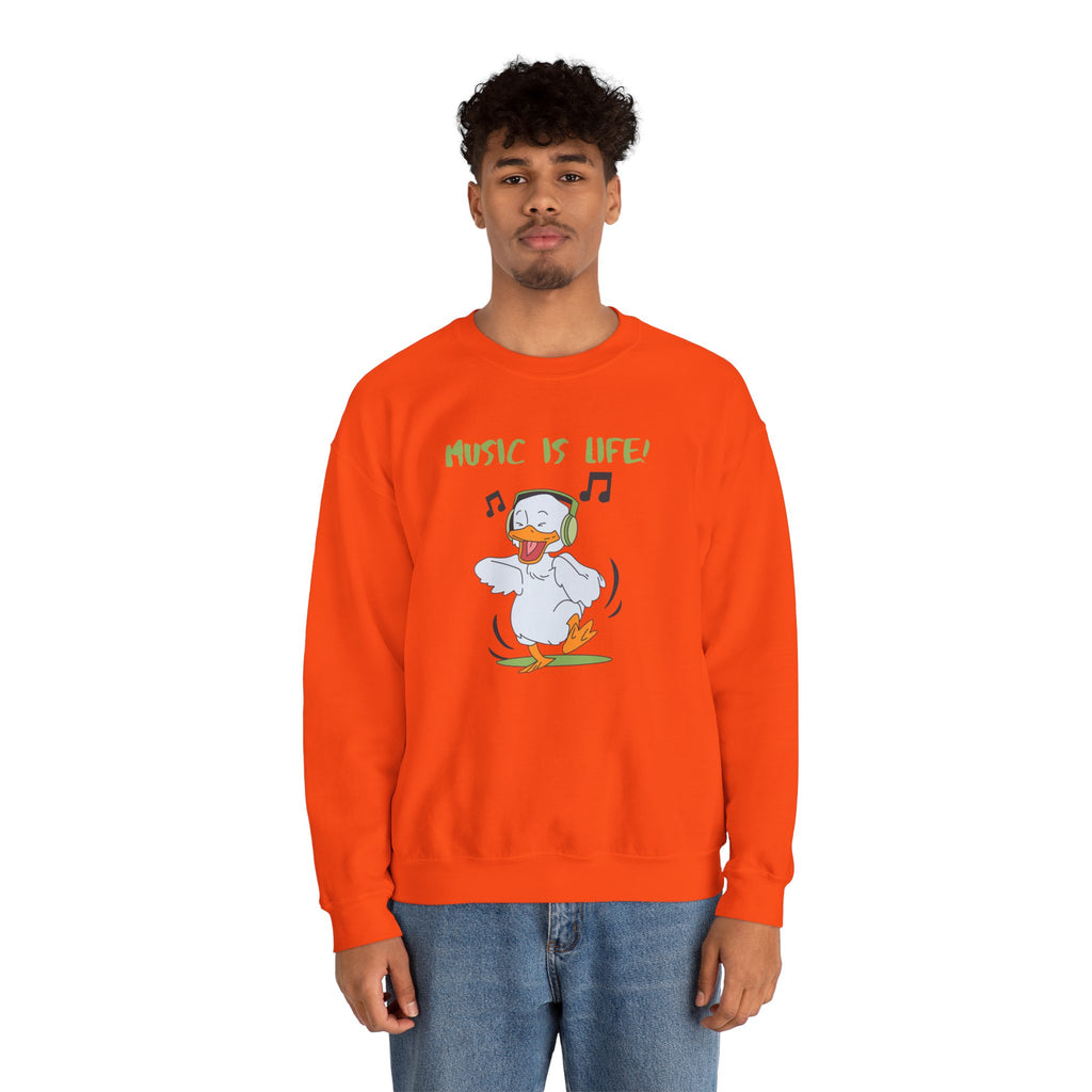 Music Is Life Duck Crewneck Sweatshirt – Cute DJ Duck Graphic Pullover