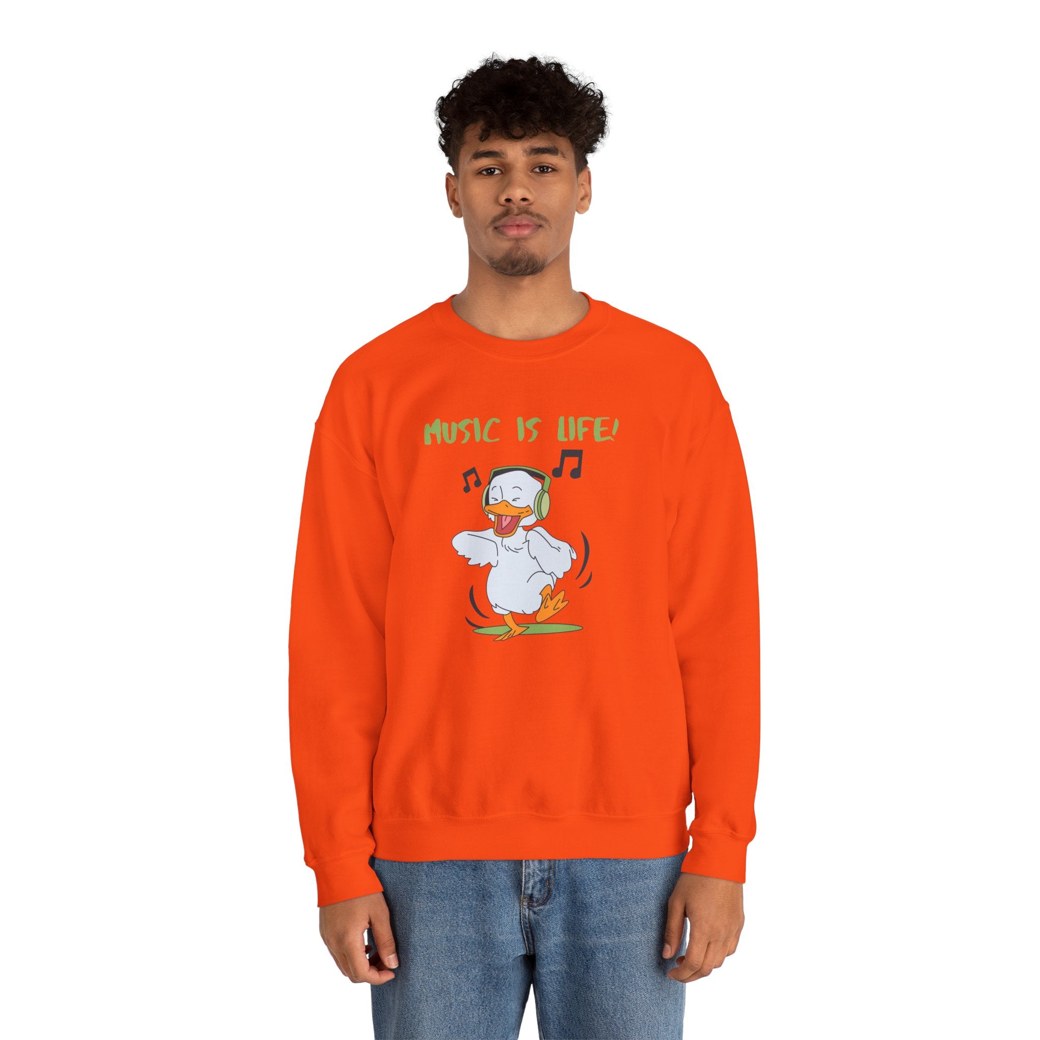 Music Is Life Duck Crewneck Sweatshirt – Cute DJ Duck Graphic Pullover