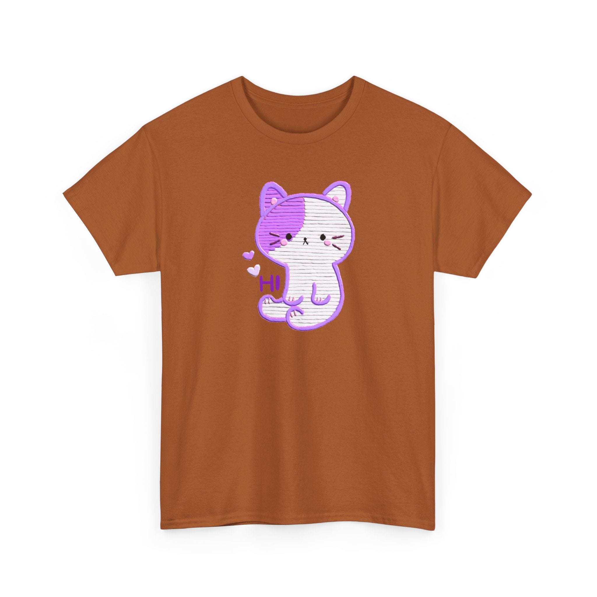 Cute Purple Cat “Hi” T-Shirt — Kawaii Kitten Graphic Tee