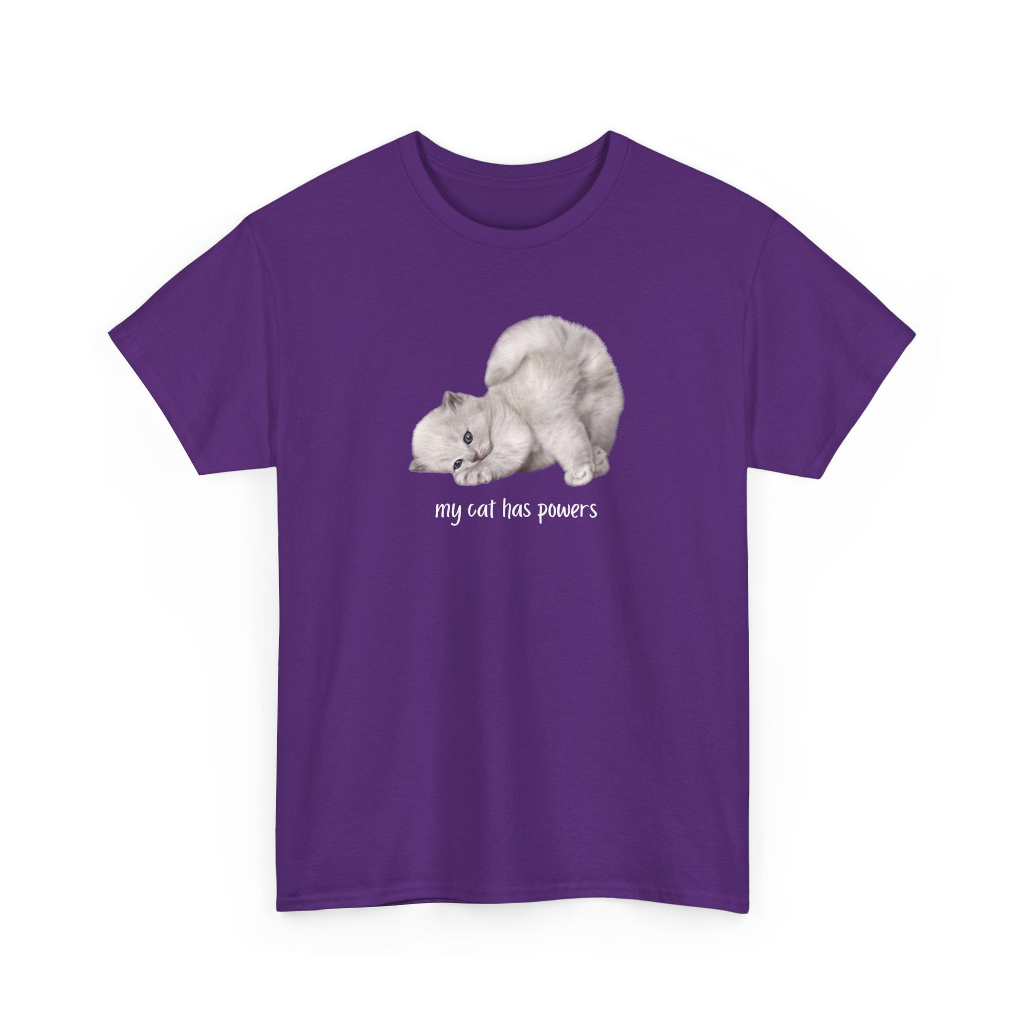 Cat T-Shirt – "My Cat Has Powers" Cute Stretching Cat Graphic Tee