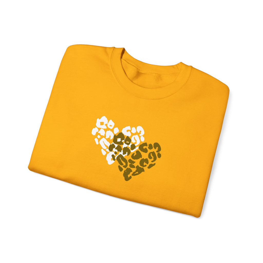 Leopard Heart Crewneck Sweatshirt – Split Gold & White Animal Print Heart
