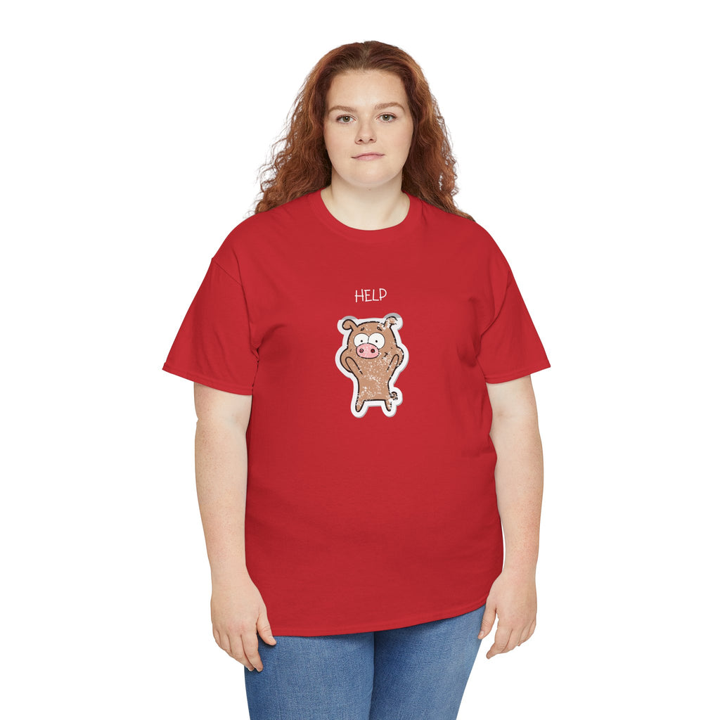 Help Pig Graphic Tee — Cute Distressed Pig Cartoon T-Shirt