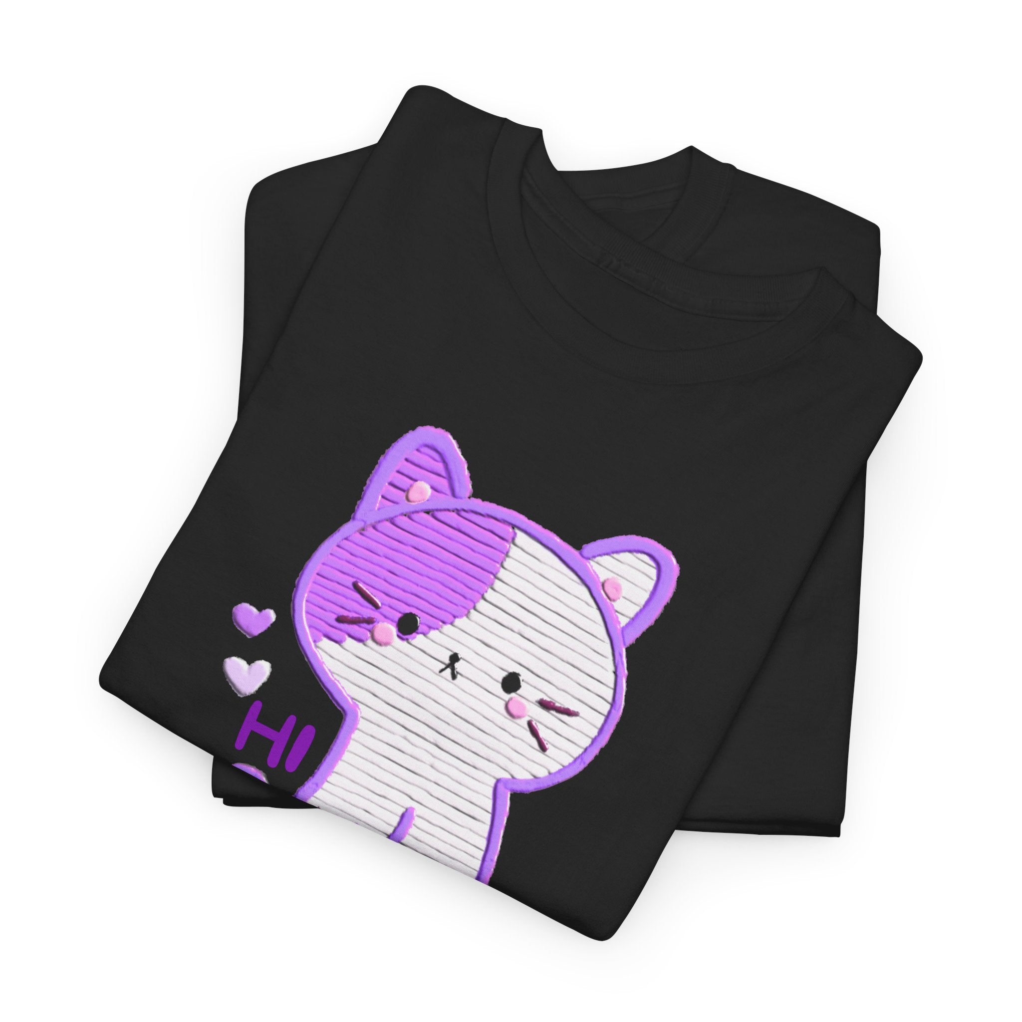 Cute Purple Cat “Hi” T-Shirt — Kawaii Kitten Graphic Tee