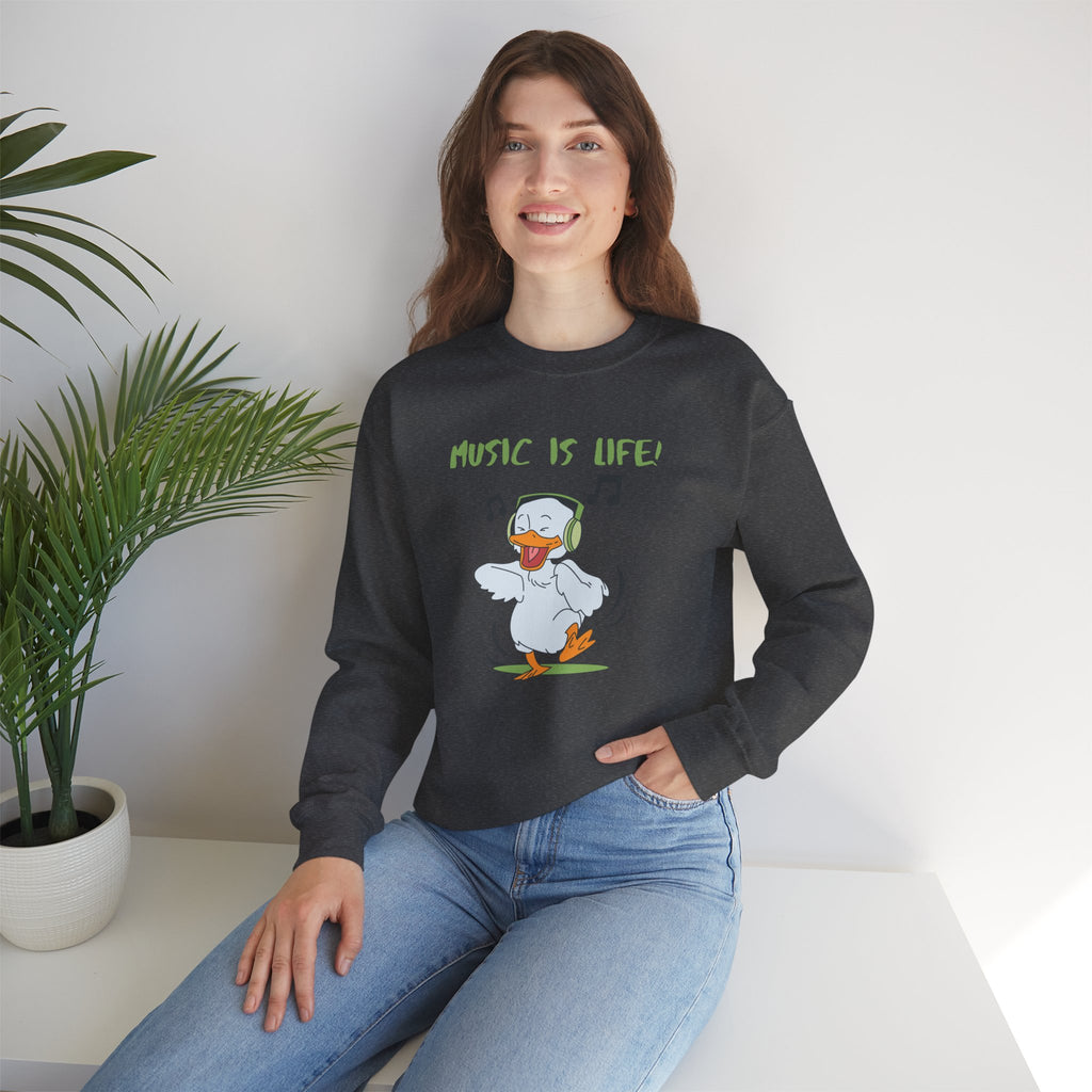 Music Is Life Duck Crewneck Sweatshirt – Cute DJ Duck Graphic Pullover