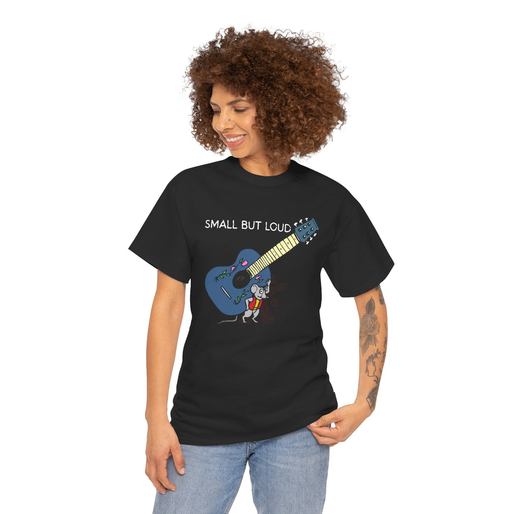 T-Shirt — "Small But Loud" Cute Mouse with Guitar Graphic