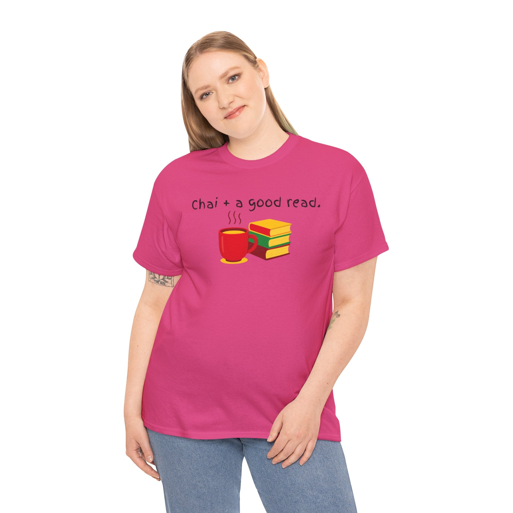Chai + A Good Read T-Shirt — Tea & Books Graphic Tee for Book Lovers