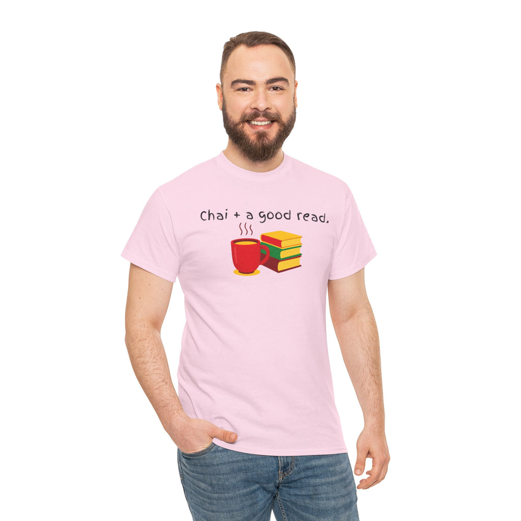 Chai + A Good Read T-Shirt — Tea & Books Graphic Tee for Book Lovers
