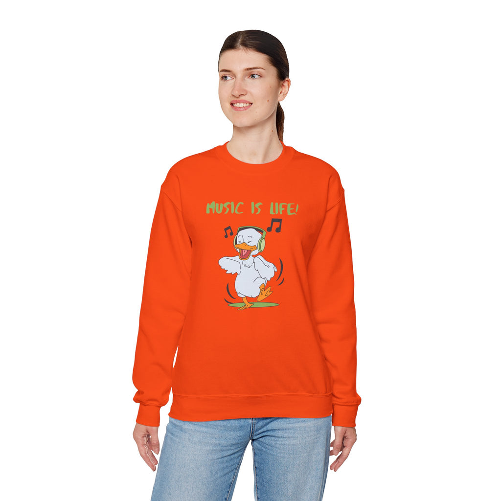 Music Is Life Duck Crewneck Sweatshirt – Cute DJ Duck Graphic Pullover