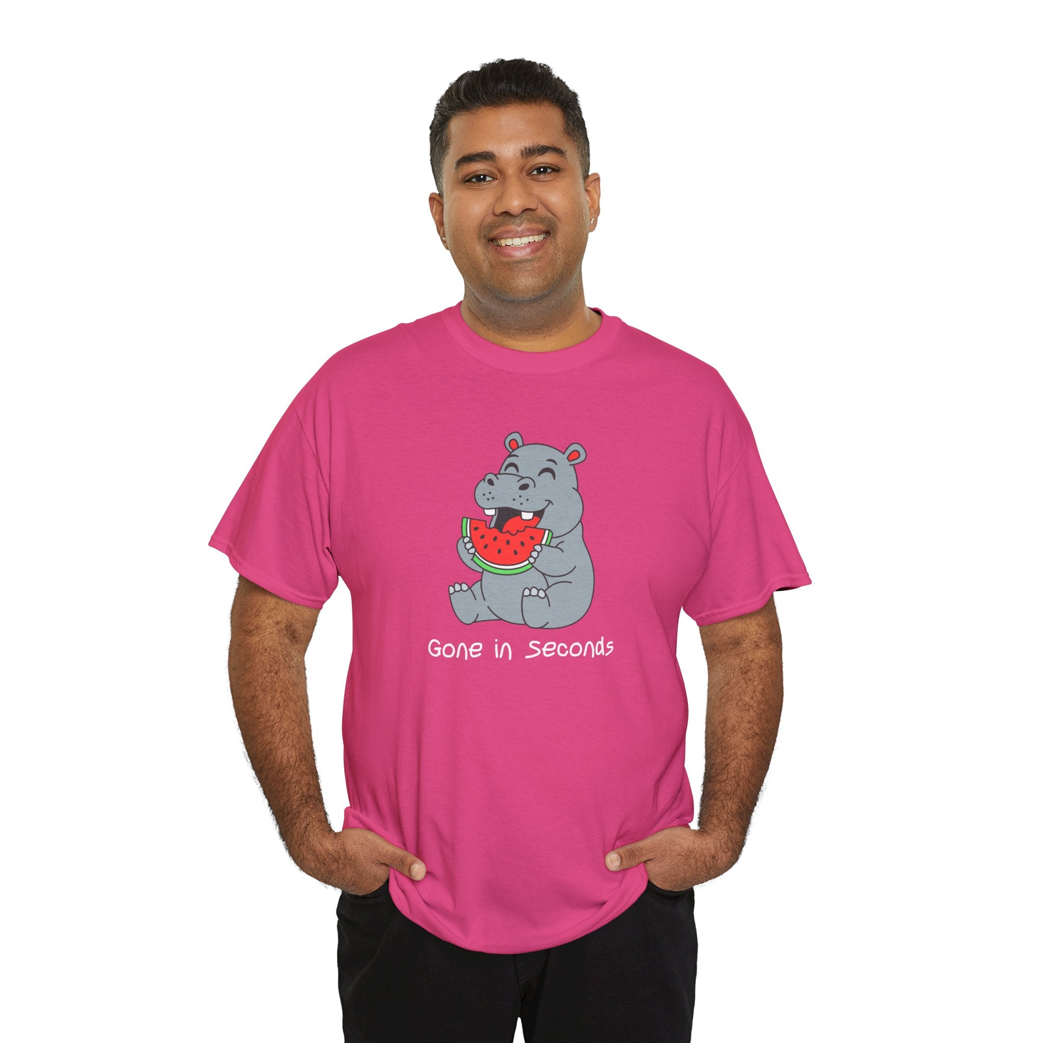 Hippo Eating Watermelon Tee — "Gone in Seconds" Cute Animal Graphic Shirt