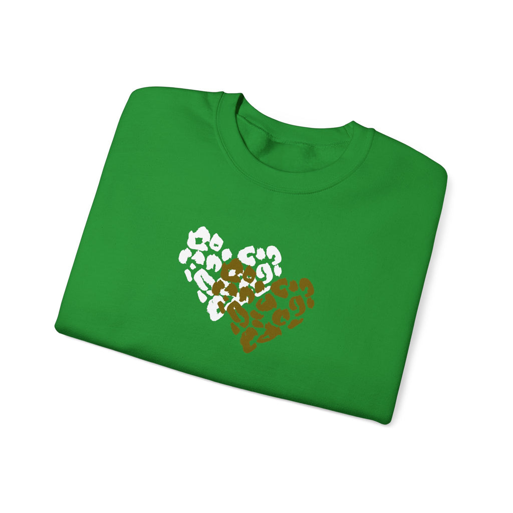 Leopard Heart Crewneck Sweatshirt – Split Gold & White Animal Print Heart