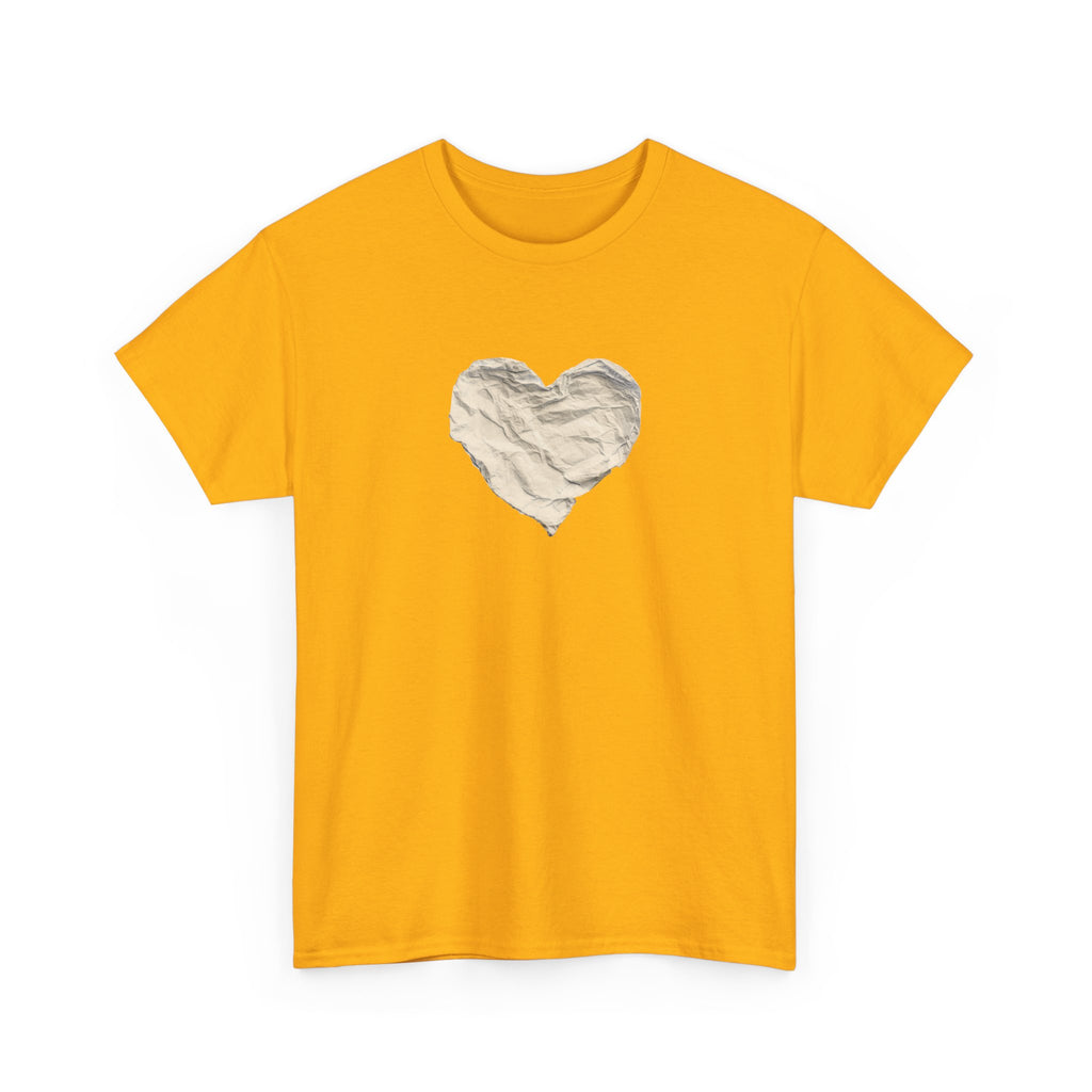 Crinkled Paper Heart Tee - Minimalist White Cotton Shirt