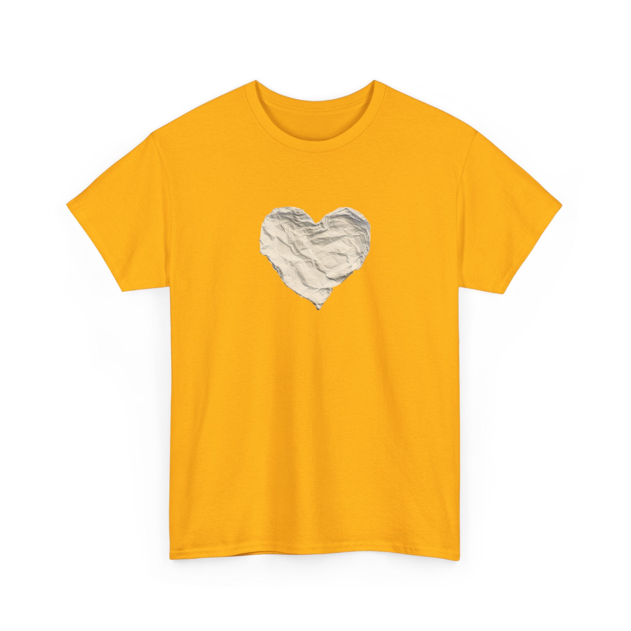 Crinkled Paper Heart Tee - Minimalist White Cotton Shirt