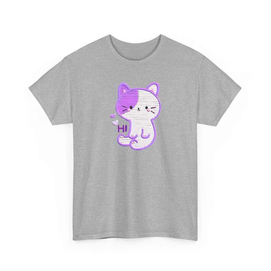 Cute Purple Cat “Hi” T-Shirt — Kawaii Kitten Graphic Tee