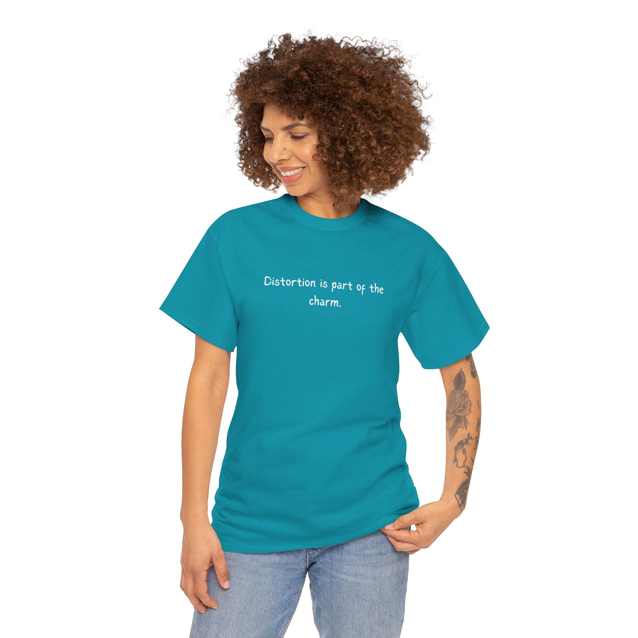 T-Shirt — "Distortion is part of the charm." Minimalist Black Graphic Tee