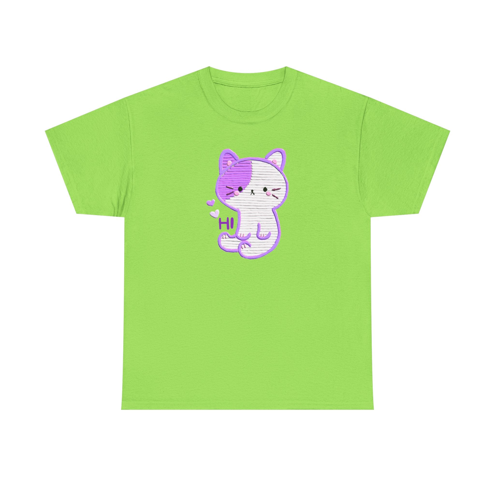 Cute Purple Cat “Hi” T-Shirt — Kawaii Kitten Graphic Tee