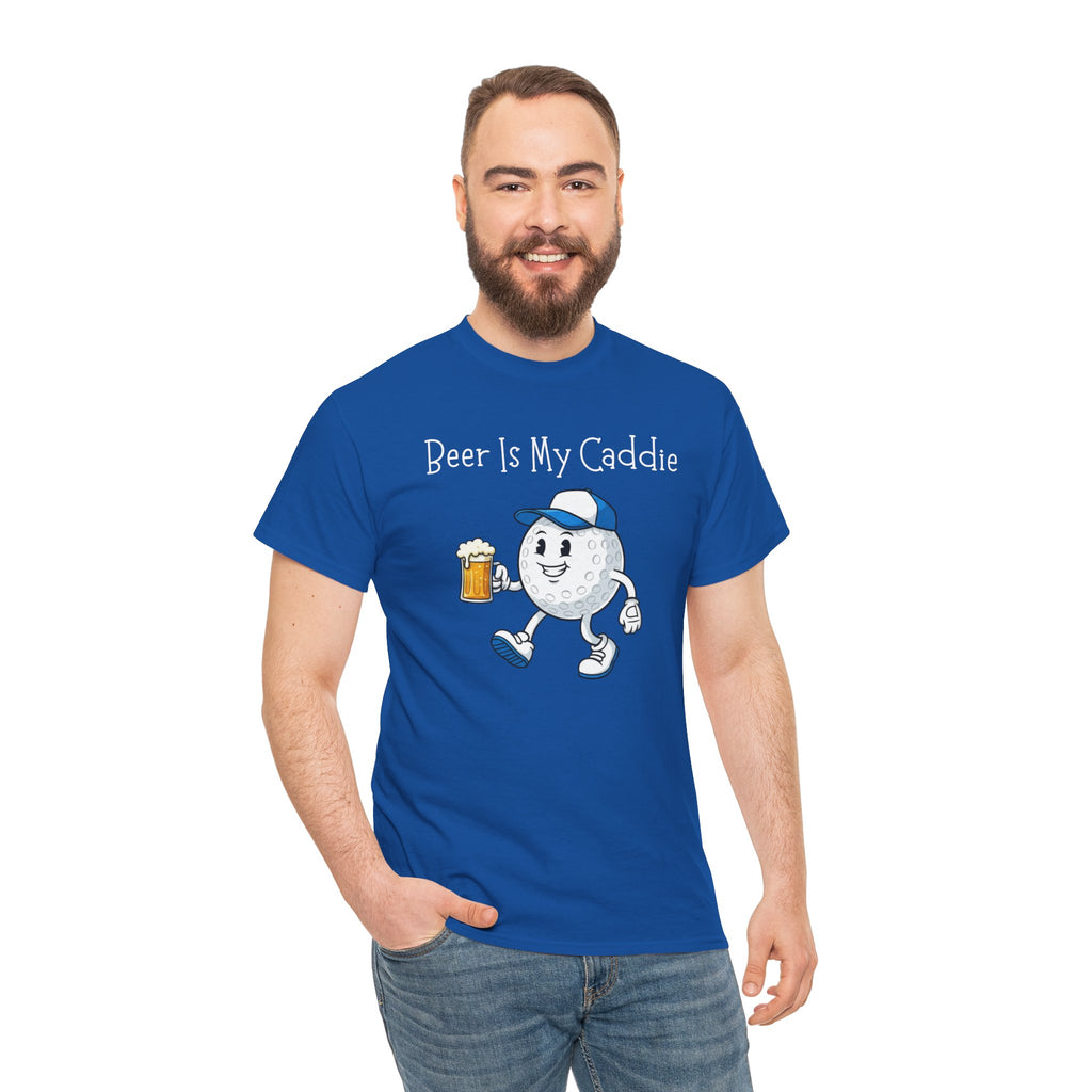 Golf Ball Cartoon Tee — "Beer Is My Caddie" Funny Golf Shirt