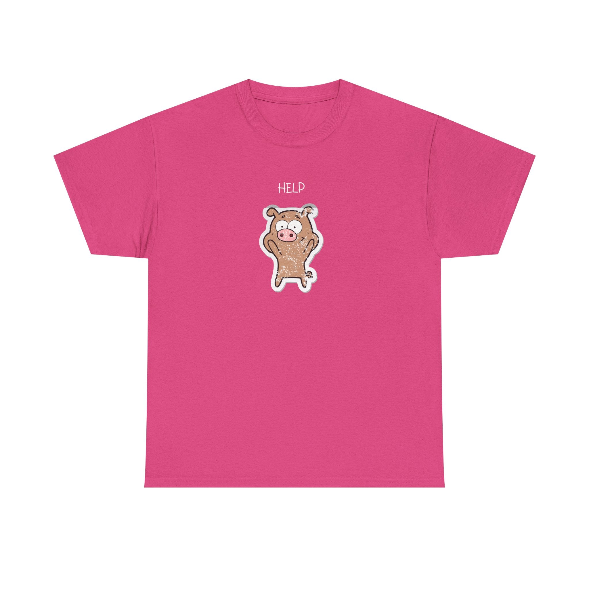 Help Pig Graphic Tee — Cute Distressed Pig Cartoon T-Shirt