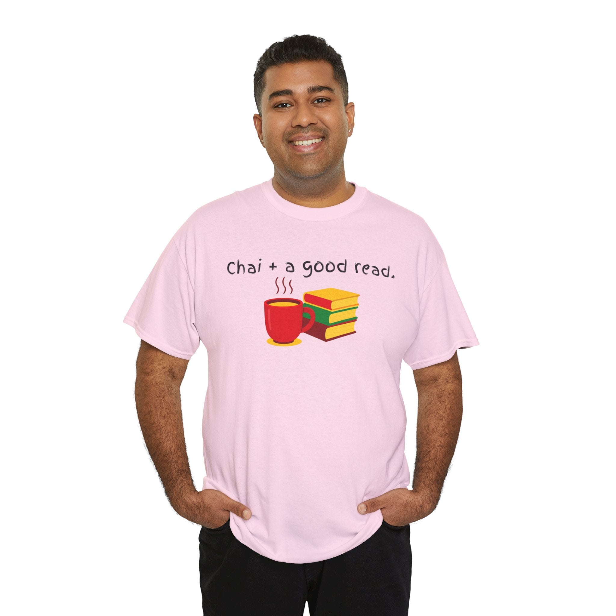 Chai + A Good Read T-Shirt — Tea & Books Graphic Tee for Book Lovers