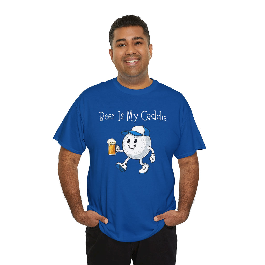 Golf Ball Cartoon Tee — "Beer Is My Caddie" Funny Golf Shirt