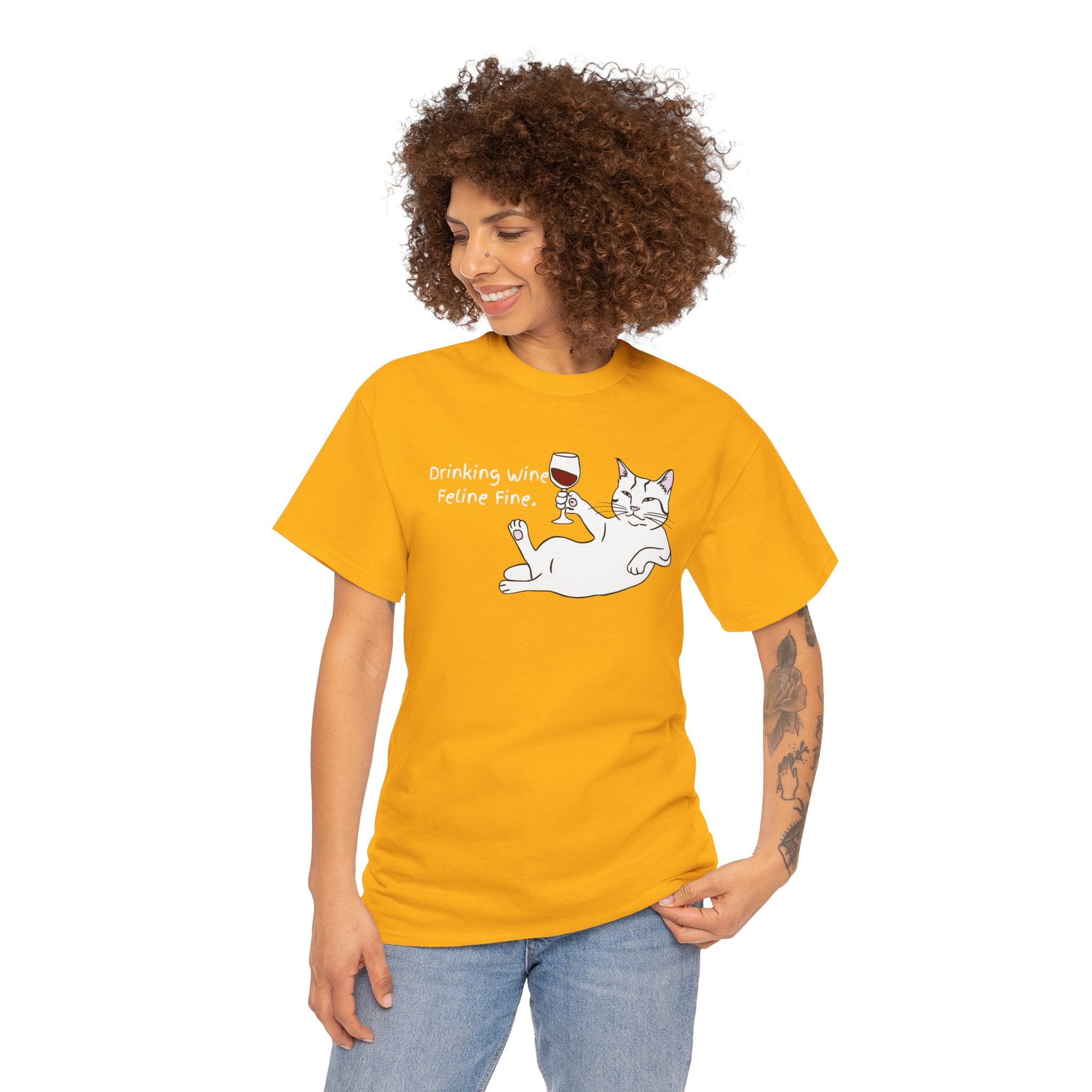 Drinking Wine, Feline Fine Cat Tee