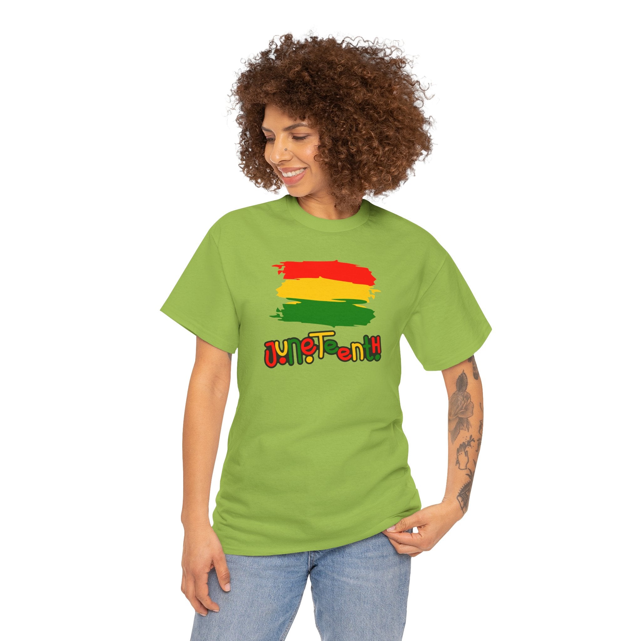 Juneteenth Graphic Tee — Rasta Flag Brushstroke Design