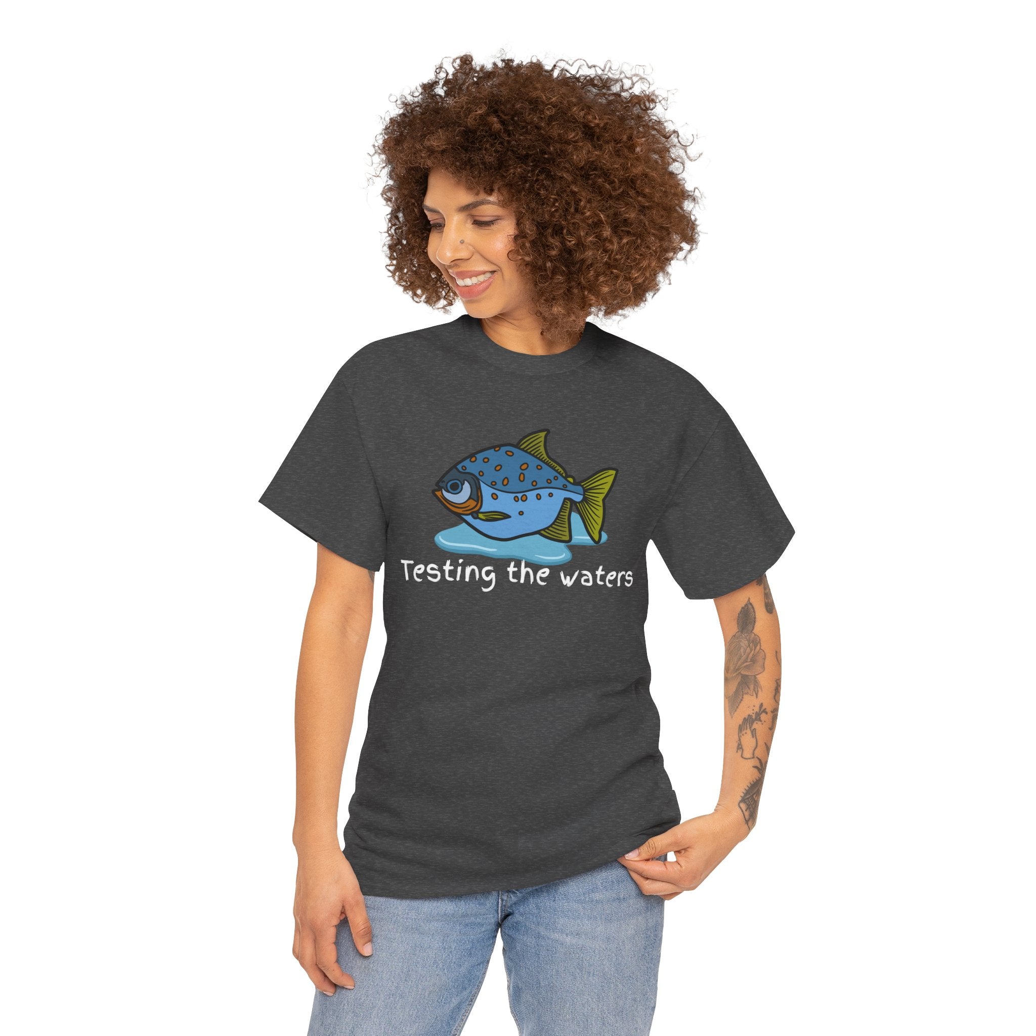 Fishing T‑Shirt — 'Testing the Waters' Blue Fish Tee