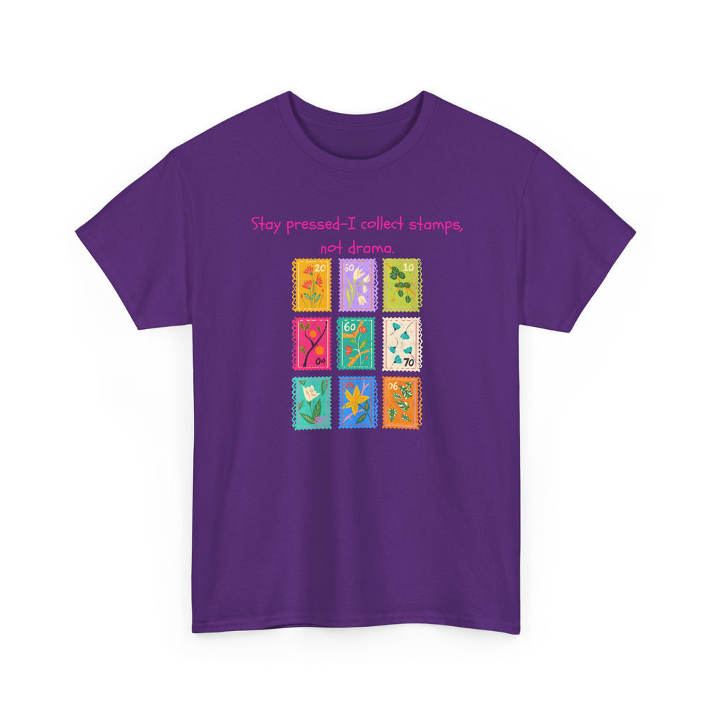 Stamp Collector Graphic Tee – "Stay pressed—I collect stamps and drama"