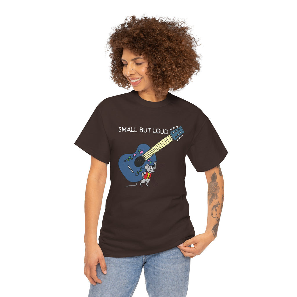 T-Shirt — "Small But Loud" Cute Mouse with Guitar Graphic