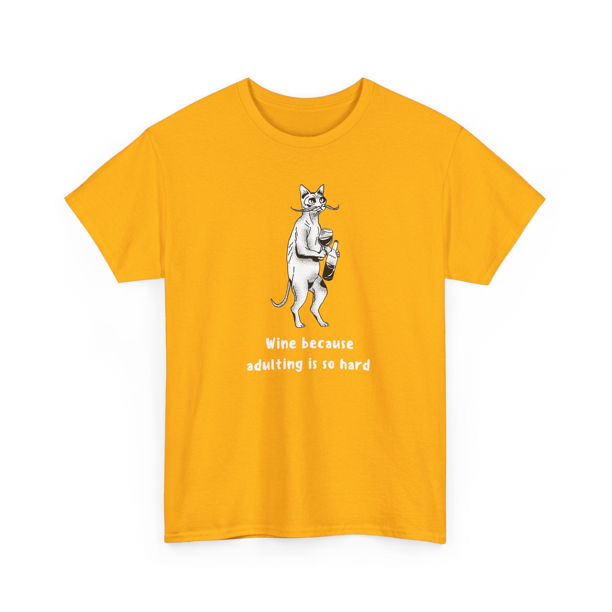 T-Shirt — 'Wine because adulting is so hard' Cat Wine Graphic Tee