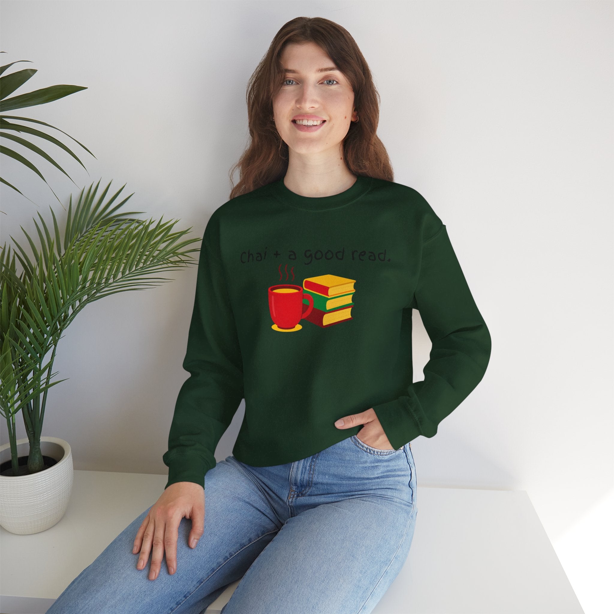 Cozy Reading Sweatshirt — "Chai + a Good Read" Crewneck
