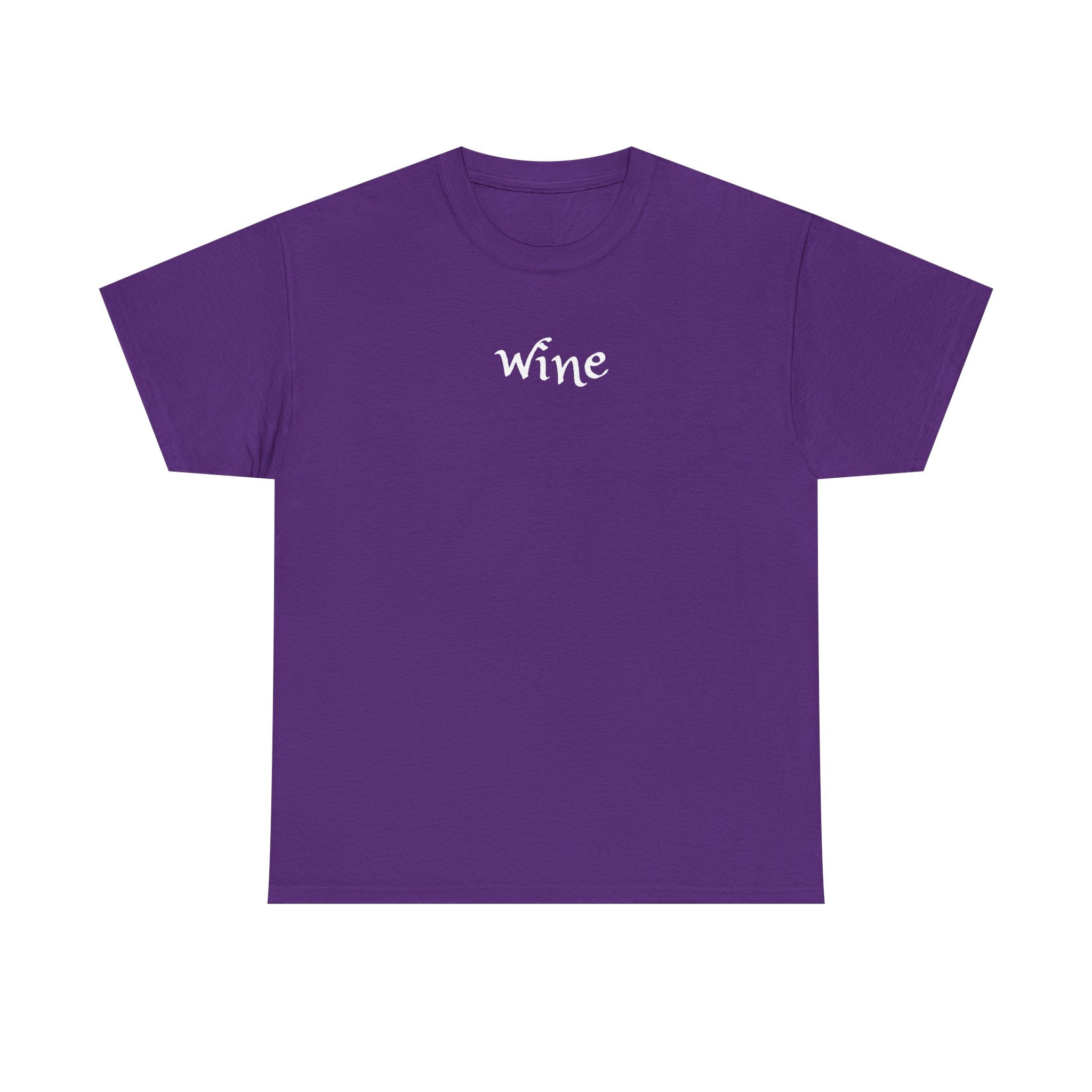 Wine Graphic Tee — Minimalist Small Chest 'wine' Text T‑Shirt