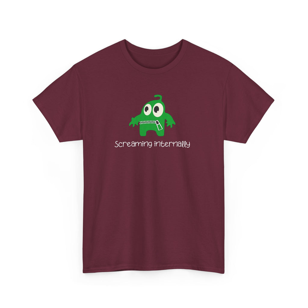 Screaming Internally Tee — Cute Green Monster Graphic Shirt