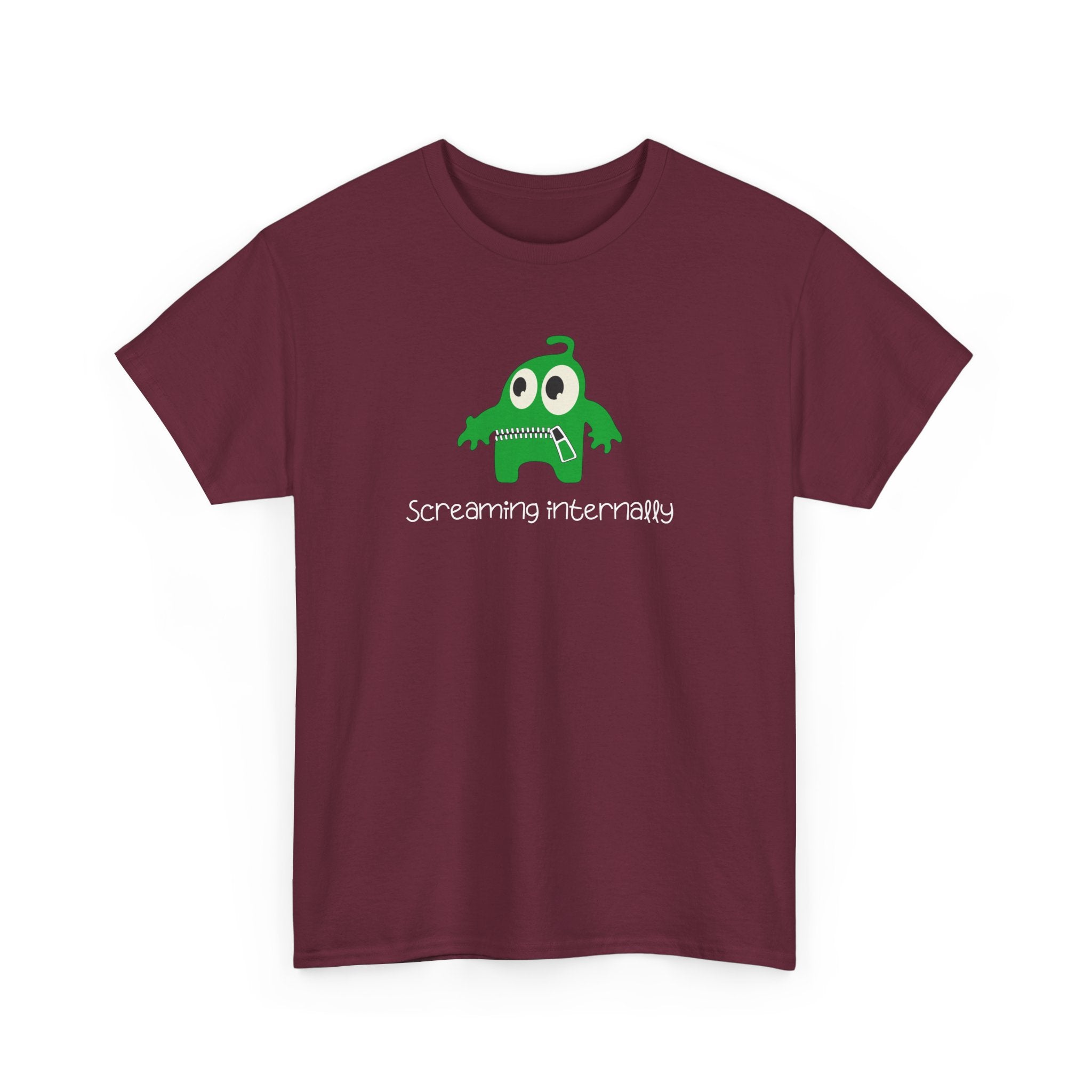 Screaming Internally Tee — Cute Green Monster Graphic Shirt