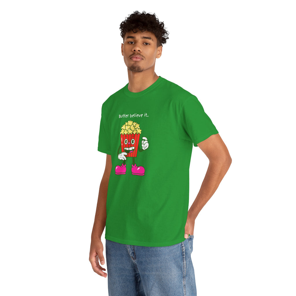 Butter Believe It Popcorn Tee — Cute Retro Snack Cartoon T-Shirt