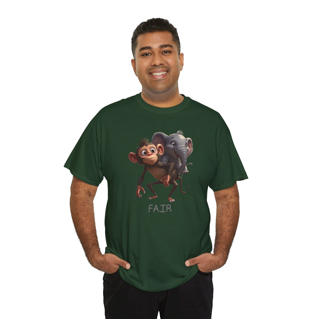 Monkey and Elephant 'Fair' Graphic Tee — Cute Animal Friendship T-Shirt