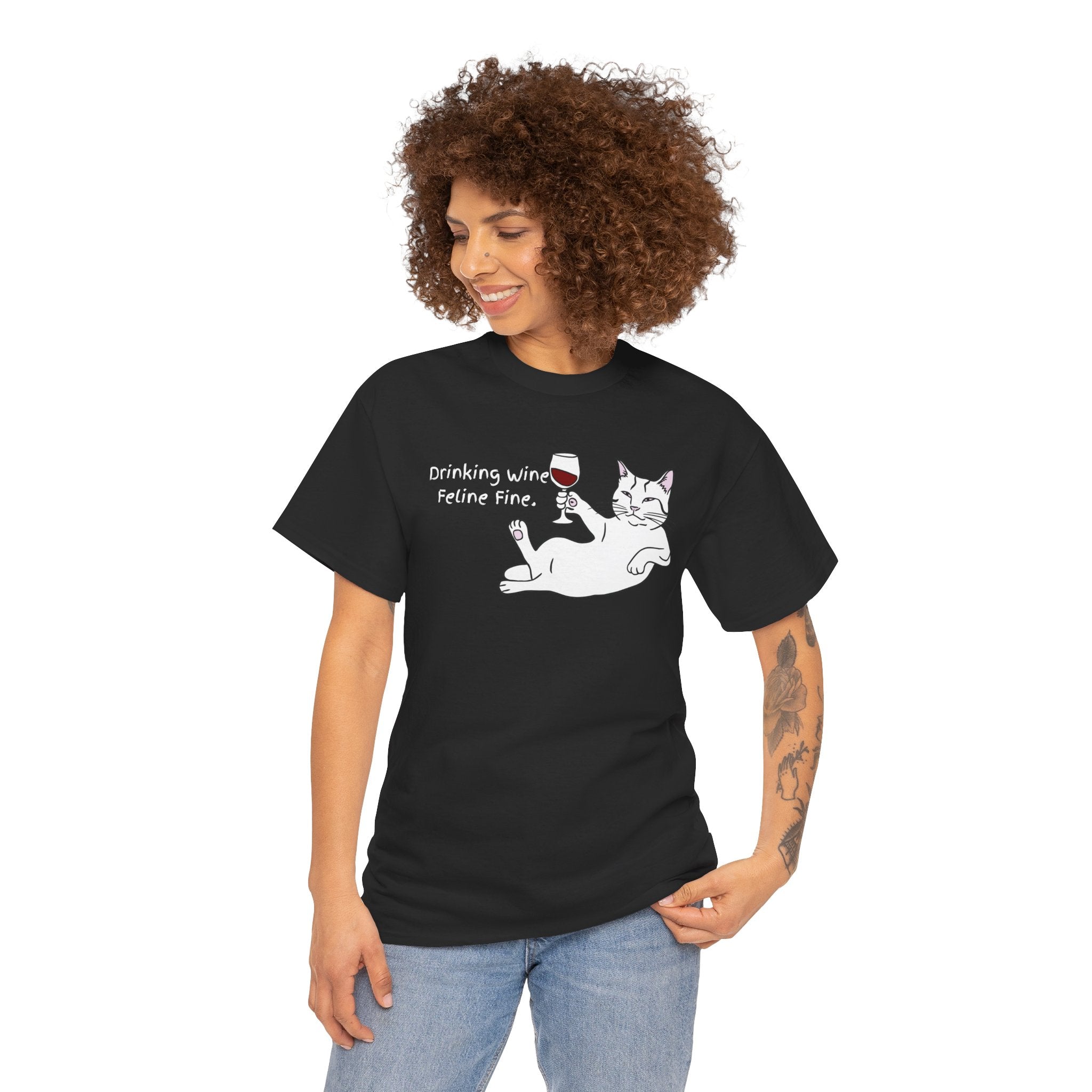 Drinking Wine, Feline Fine Cat Tee