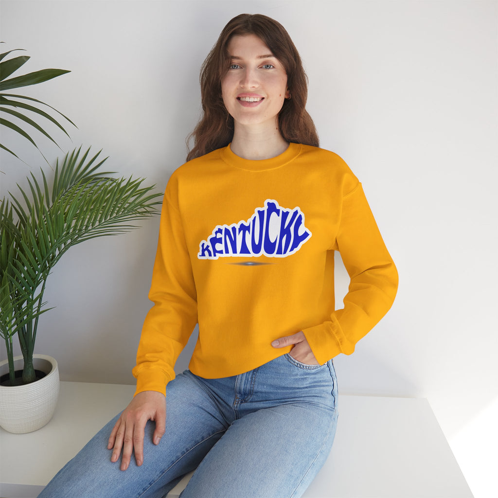 Kentucky State Outline Crewneck Sweatshirt — Blue 'Kentucky' Typography