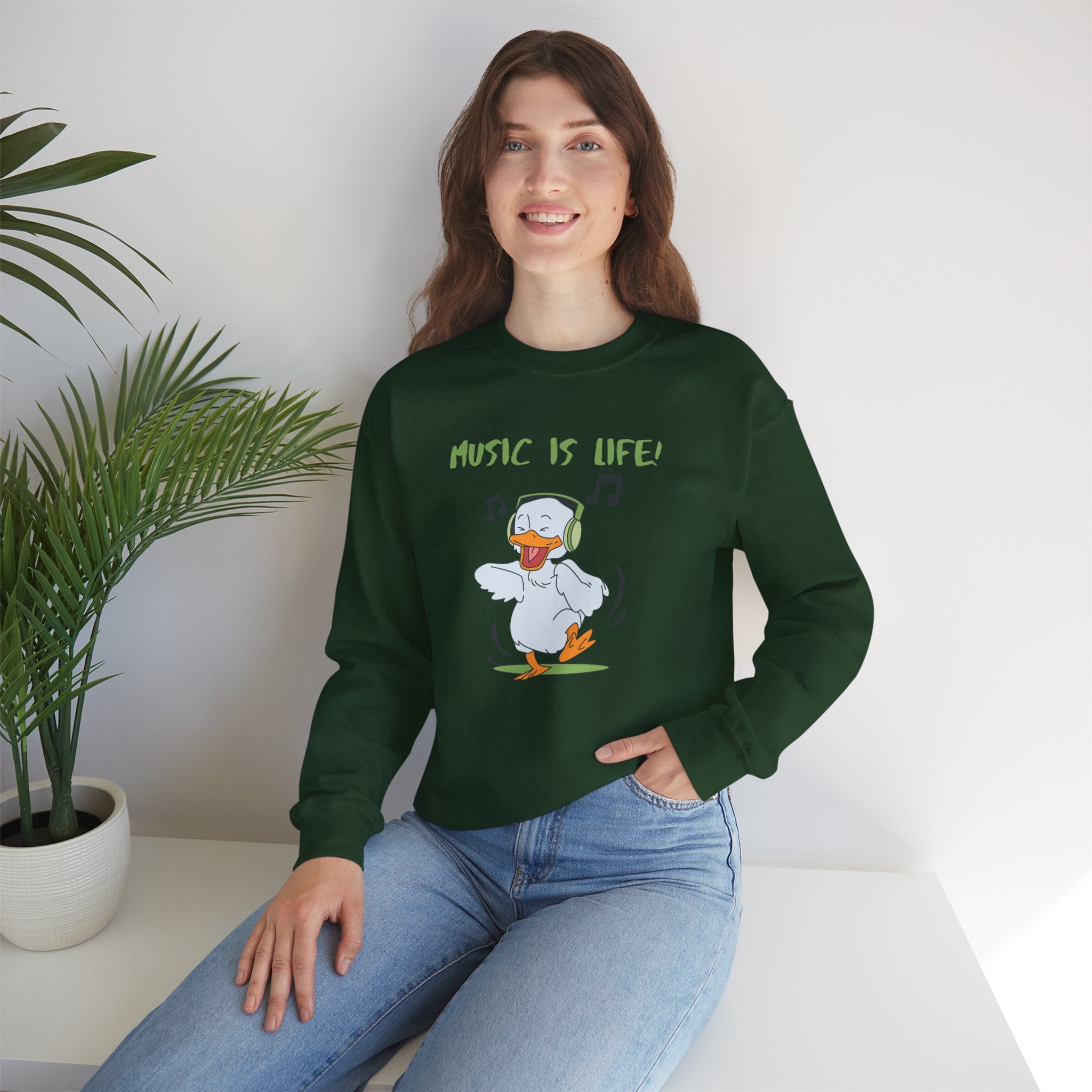 Music Is Life Duck Crewneck Sweatshirt – Cute DJ Duck Graphic Pullover