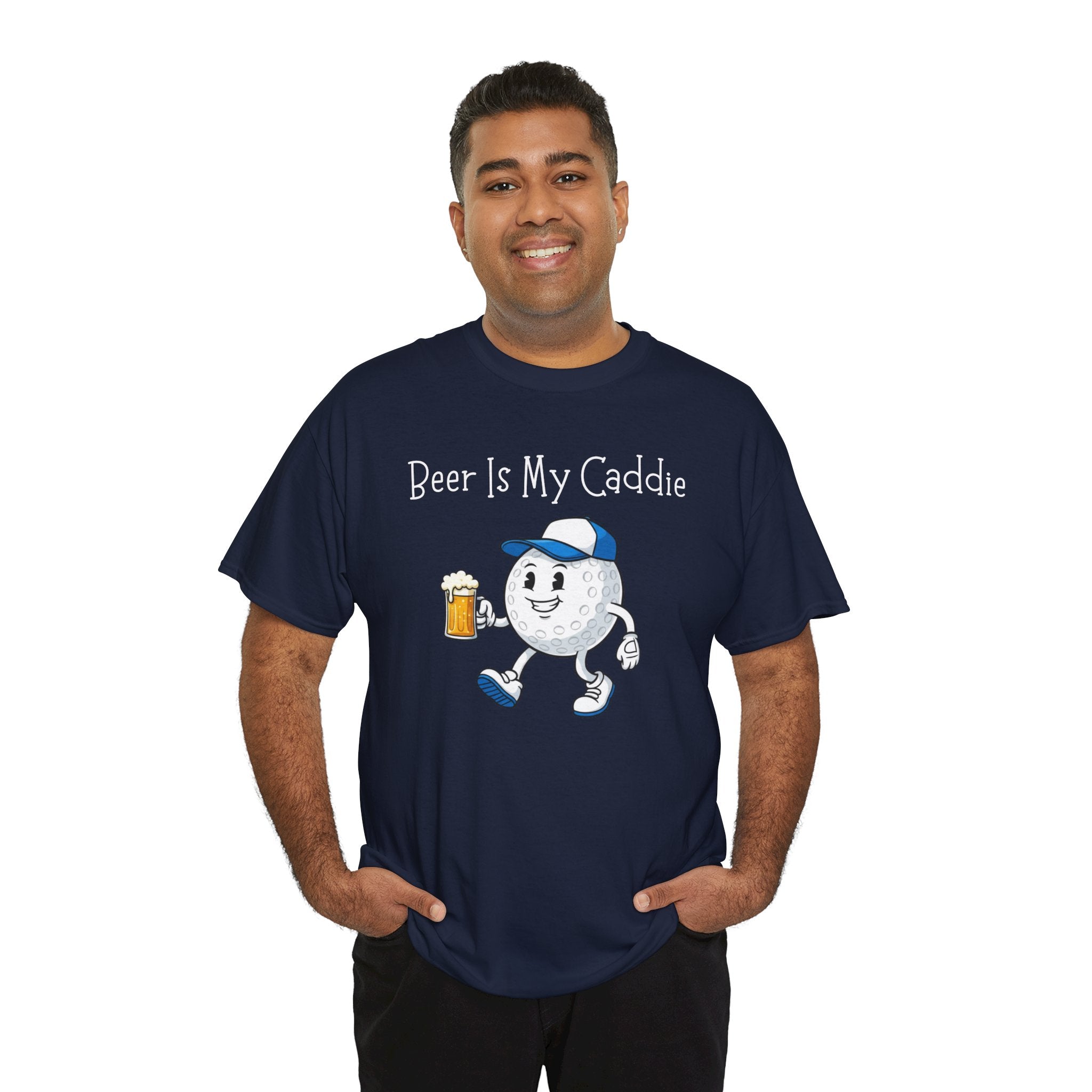 Golf Ball Cartoon Tee — "Beer Is My Caddie" Funny Golf Shirt
