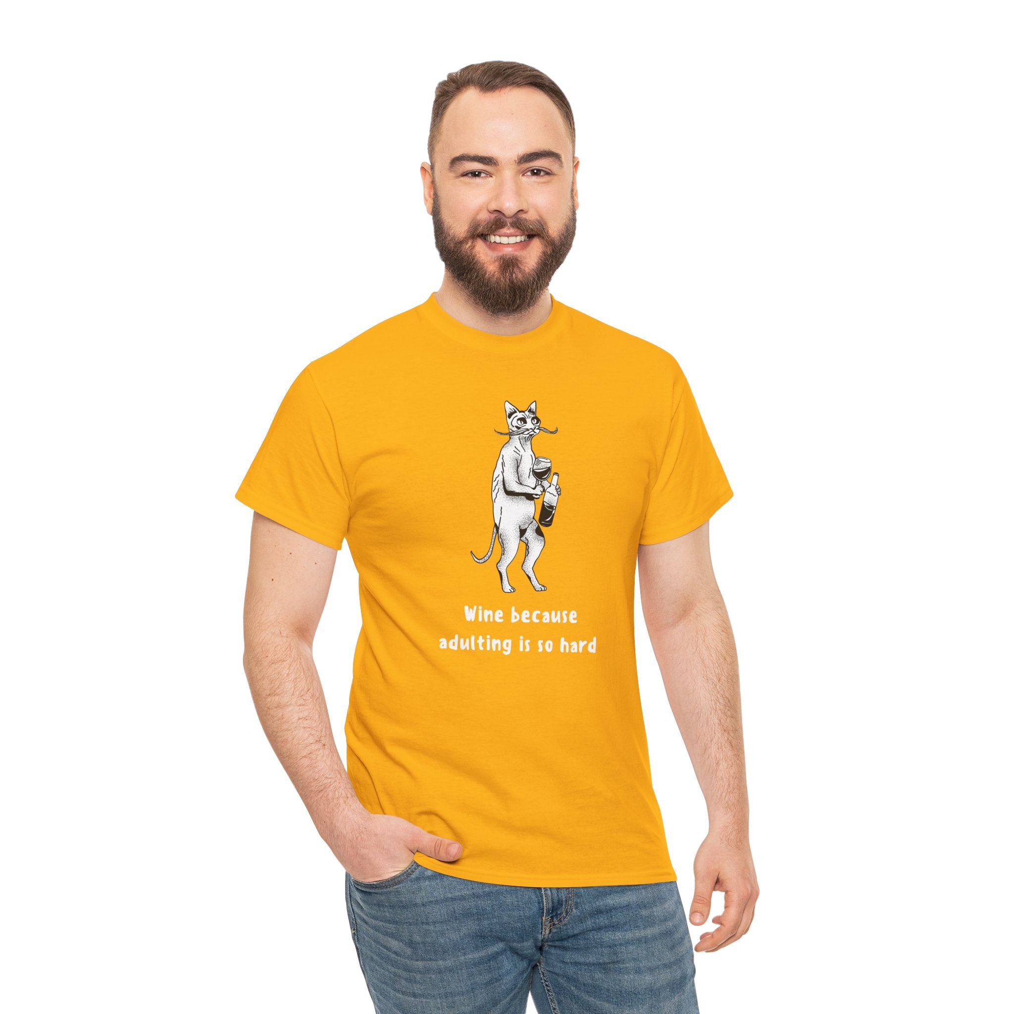 T-Shirt — 'Wine because adulting is so hard' Cat Wine Graphic Tee