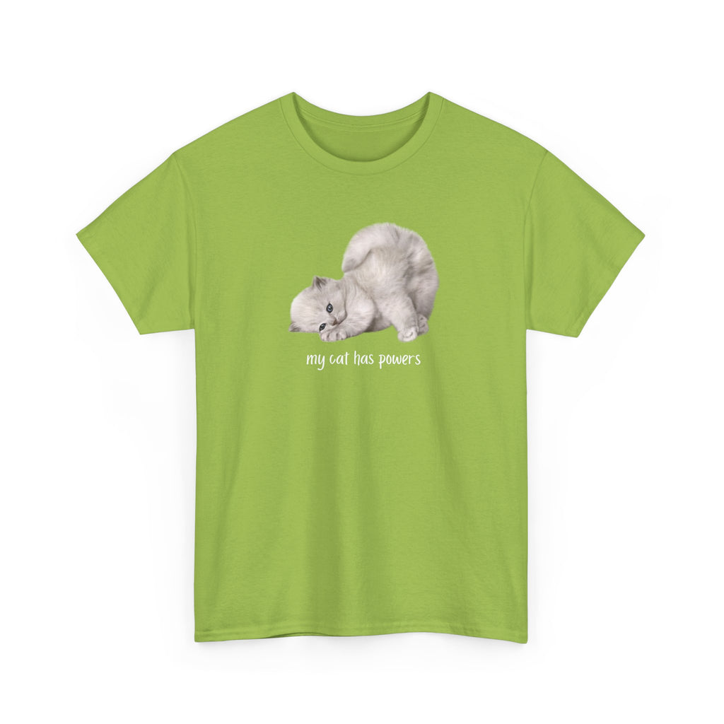 Cat T-Shirt – "My Cat Has Powers" Cute Stretching Cat Graphic Tee