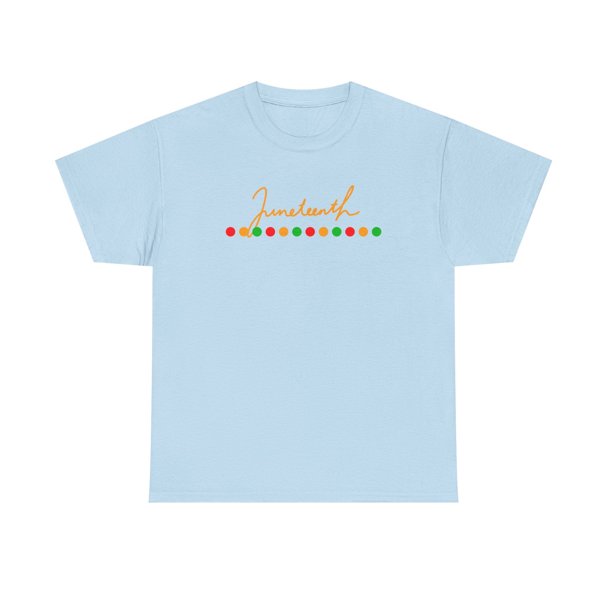 Juneteenth Script Tee — Juneteenth Celebration T-Shirt with Red, Green & Gold Dot Accent