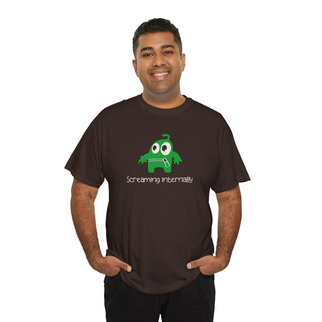 Screaming Internally Tee — Cute Green Monster Graphic Shirt