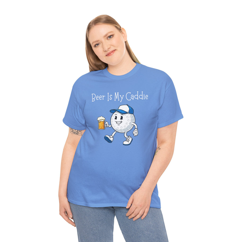 Golf Ball Cartoon Tee — "Beer Is My Caddie" Funny Golf Shirt