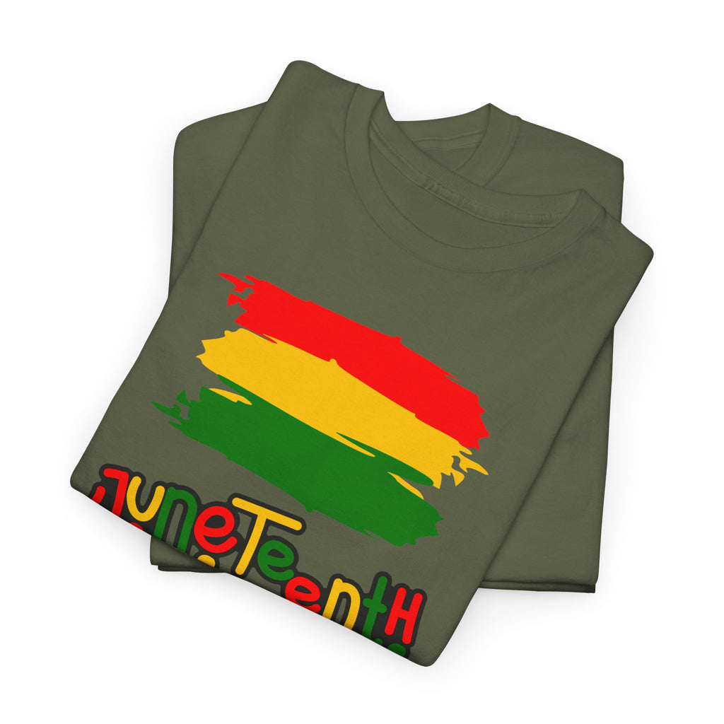 Juneteenth Graphic Tee — Rasta Flag Brushstroke Design
